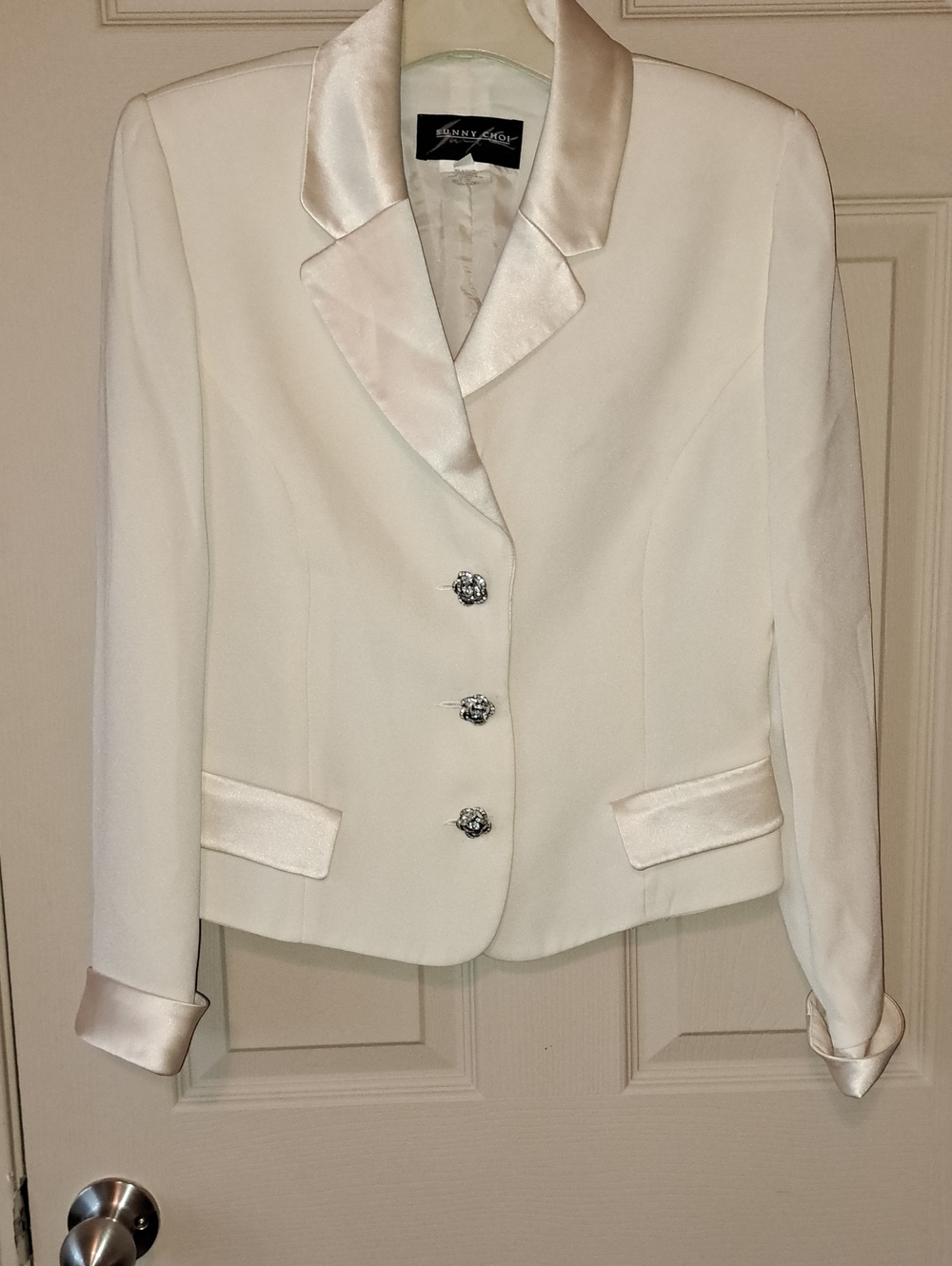 Sunny Choi Ivory Satin-Trim Blazer